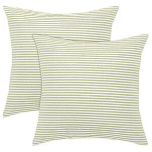 2pcs Striped Lumbar Throw Pillow Cover Decorative Cushion Covers Green and White